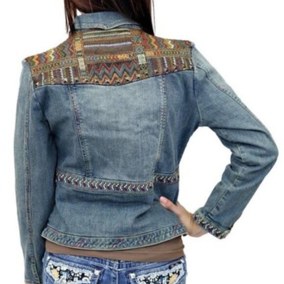 Cripple Creek Ranchwear Denim Jacket Embroidered Aztec CW8612 Women's Medium - Picture 2 of 16